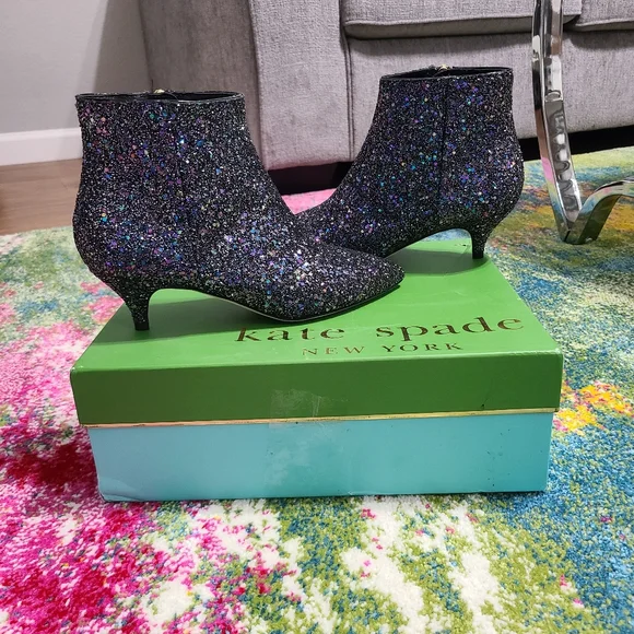 NWT - Kate Spade ♠️ Olly Too Midnight Confetti Glitter Boots - Picture 2 of 16